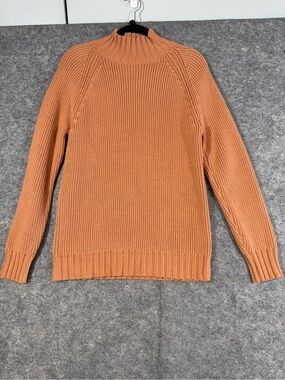 Orvis Cotton Rib Knit Sweater Peach Medium Mock Neck Minimalist Cozy Pullover